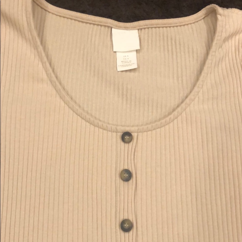 H&M Tan Button Down Ribbed Crop Top - Picture 6 of 7